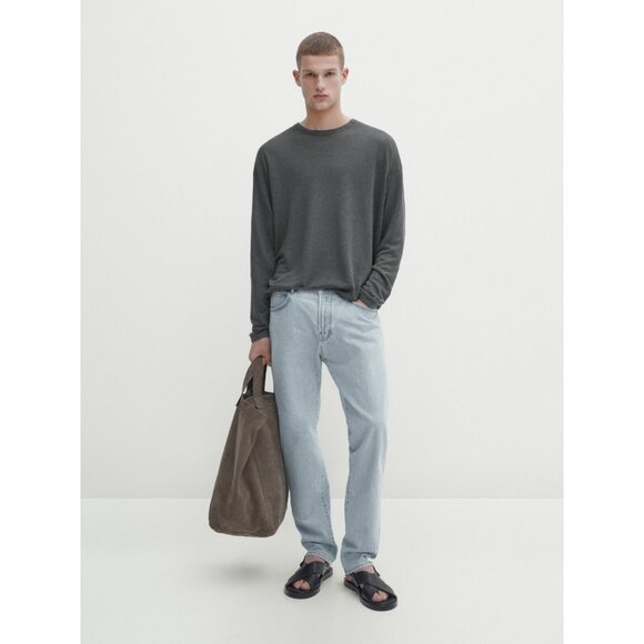 Massimo Dutti Men Linen Sweater Large L Blue Pullover Crew Neck 0912/338 NWT - Picture 1 of 9